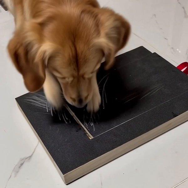 Dog digging at the closed scratch board