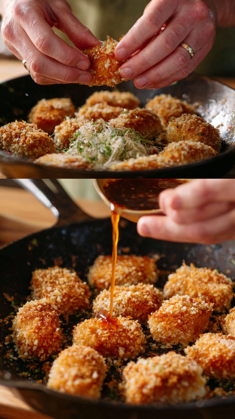 Preparing Crispy Bang Bang Salmon Bites step by step cooking process