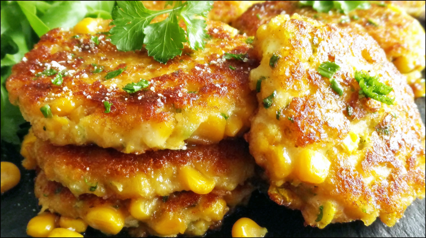 Crispy cheesy corn fritters hero shot