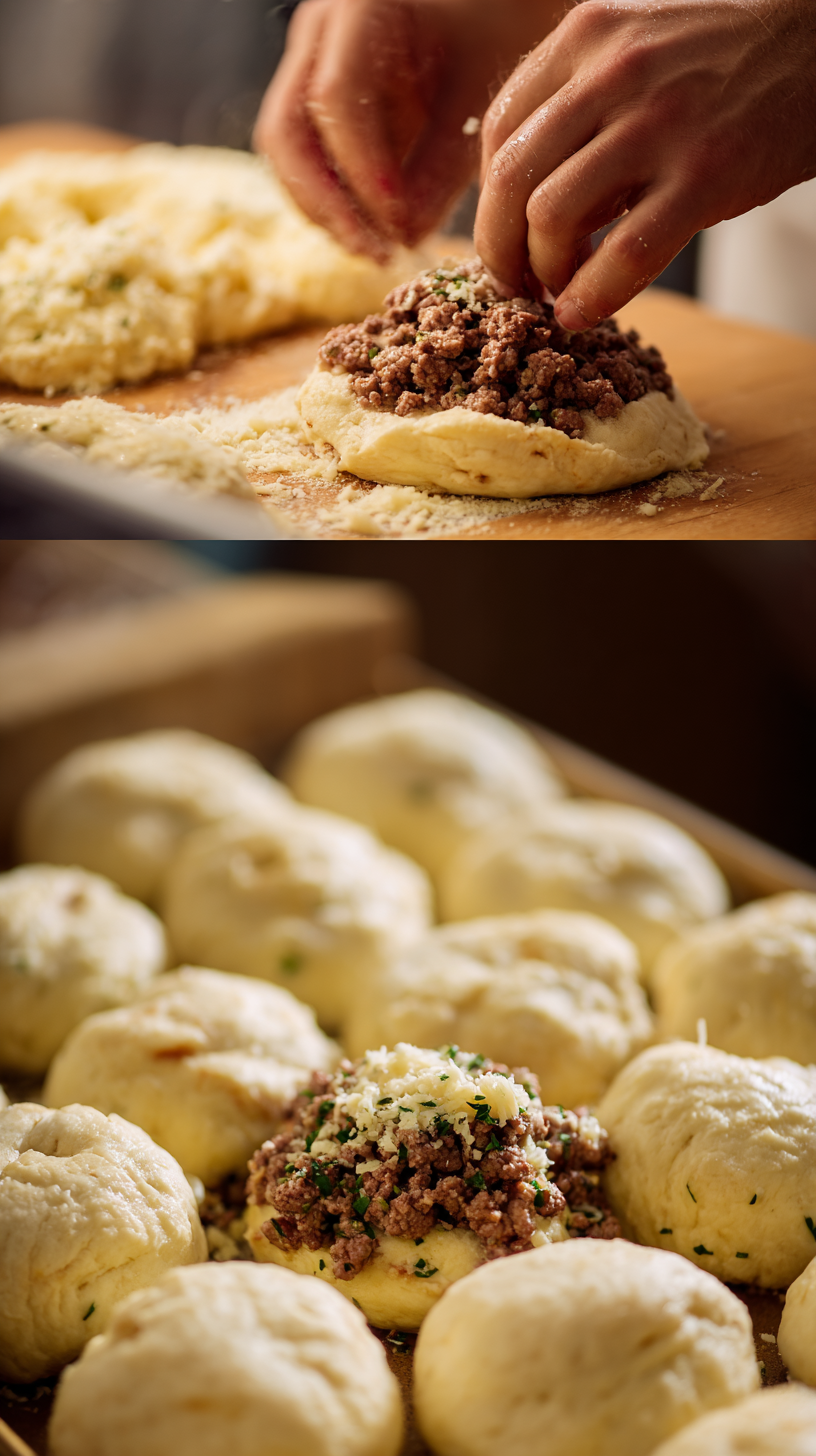 Preparing Garlic parmesan cheeseburger bombs step by step cooking process