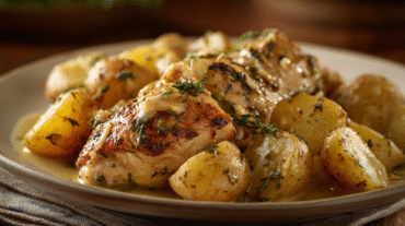 Hero shot of Garlic Parmesan Crockpot Chicken and Potatoes