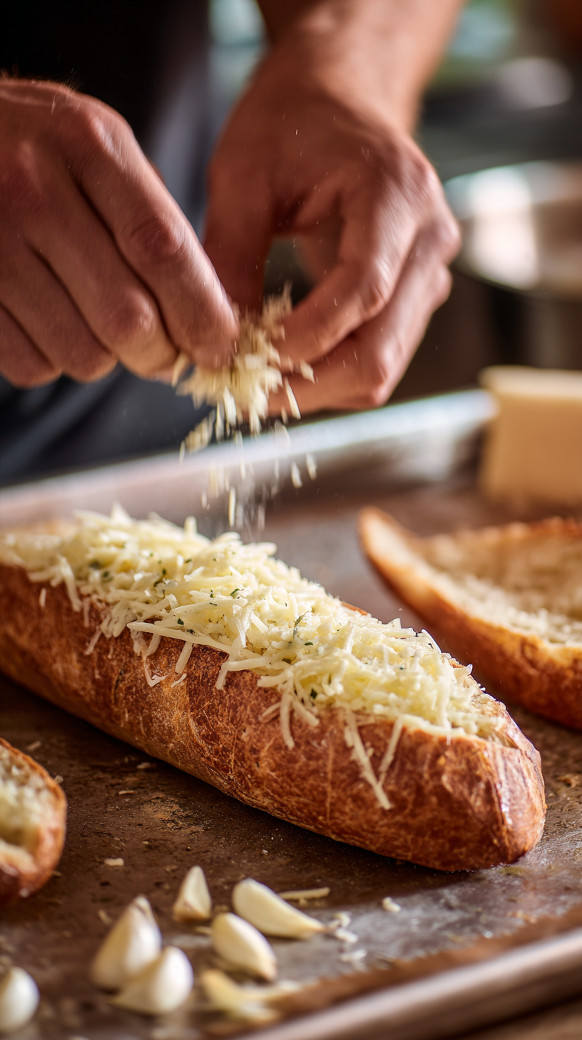 Preparing Gooey garlic cheese bread step by step cooking process