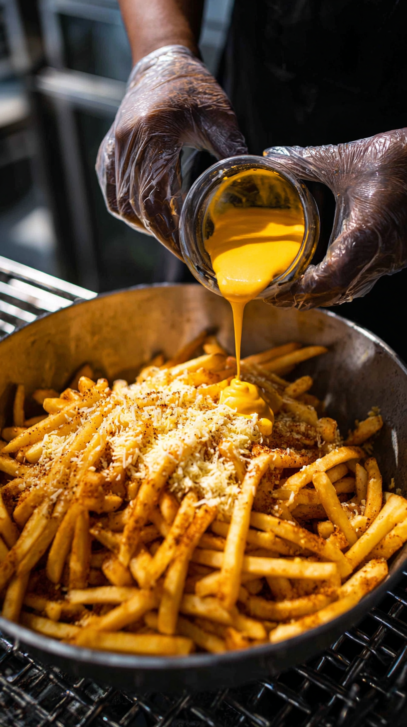 Preparing Louisiana voodoo fries step by step cooking process
