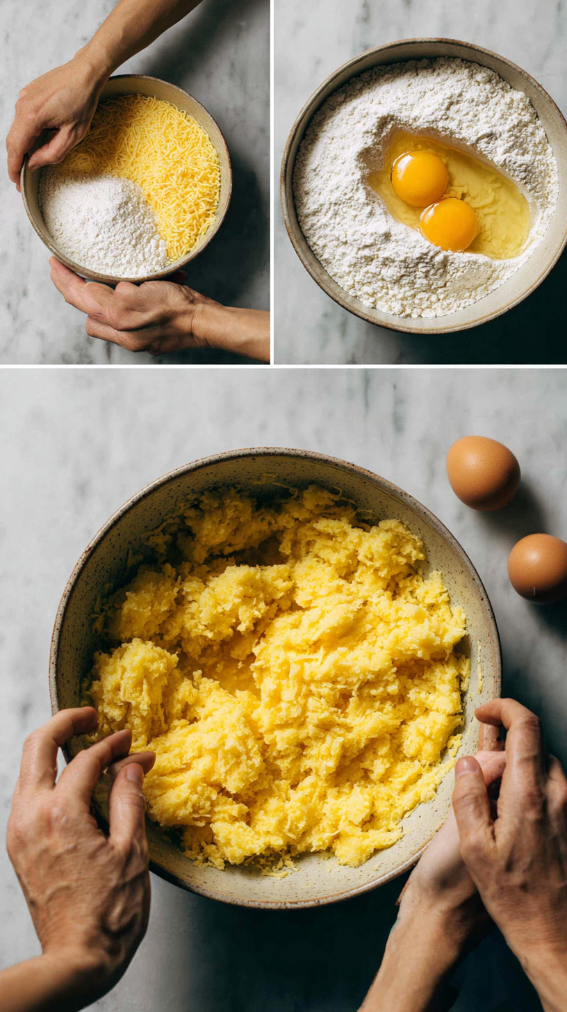 Preparing Mashed Potato Cheese Puffs step by step cooking process
