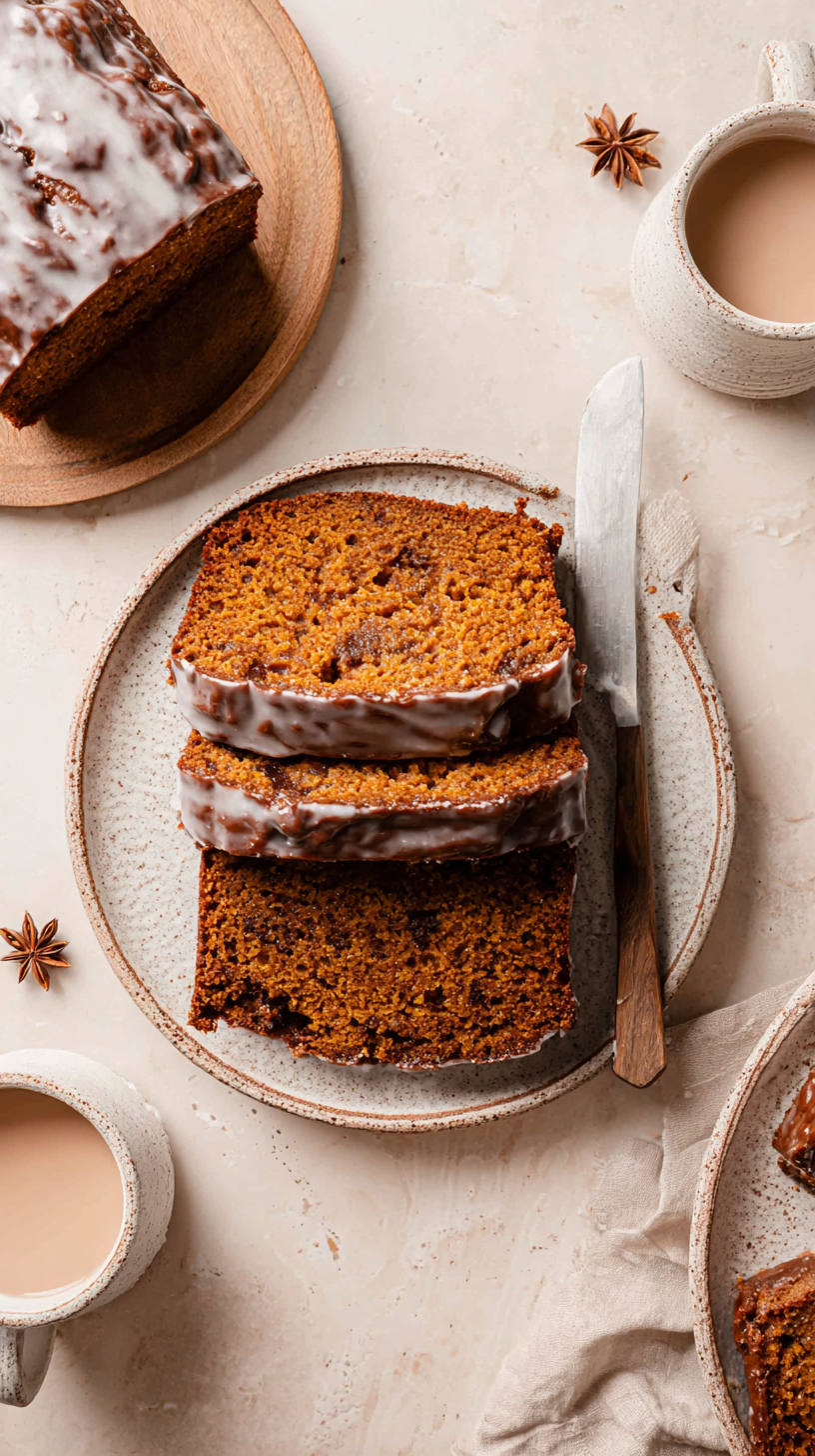 Pumpkin Bread With Cinnamon Icing being served on beautiful dinnerware