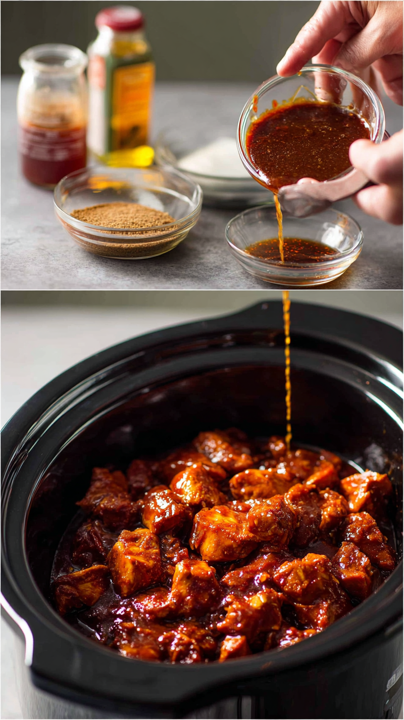 Preparing Sweet Hawaiian Crockpot Chicken step by step cooking process