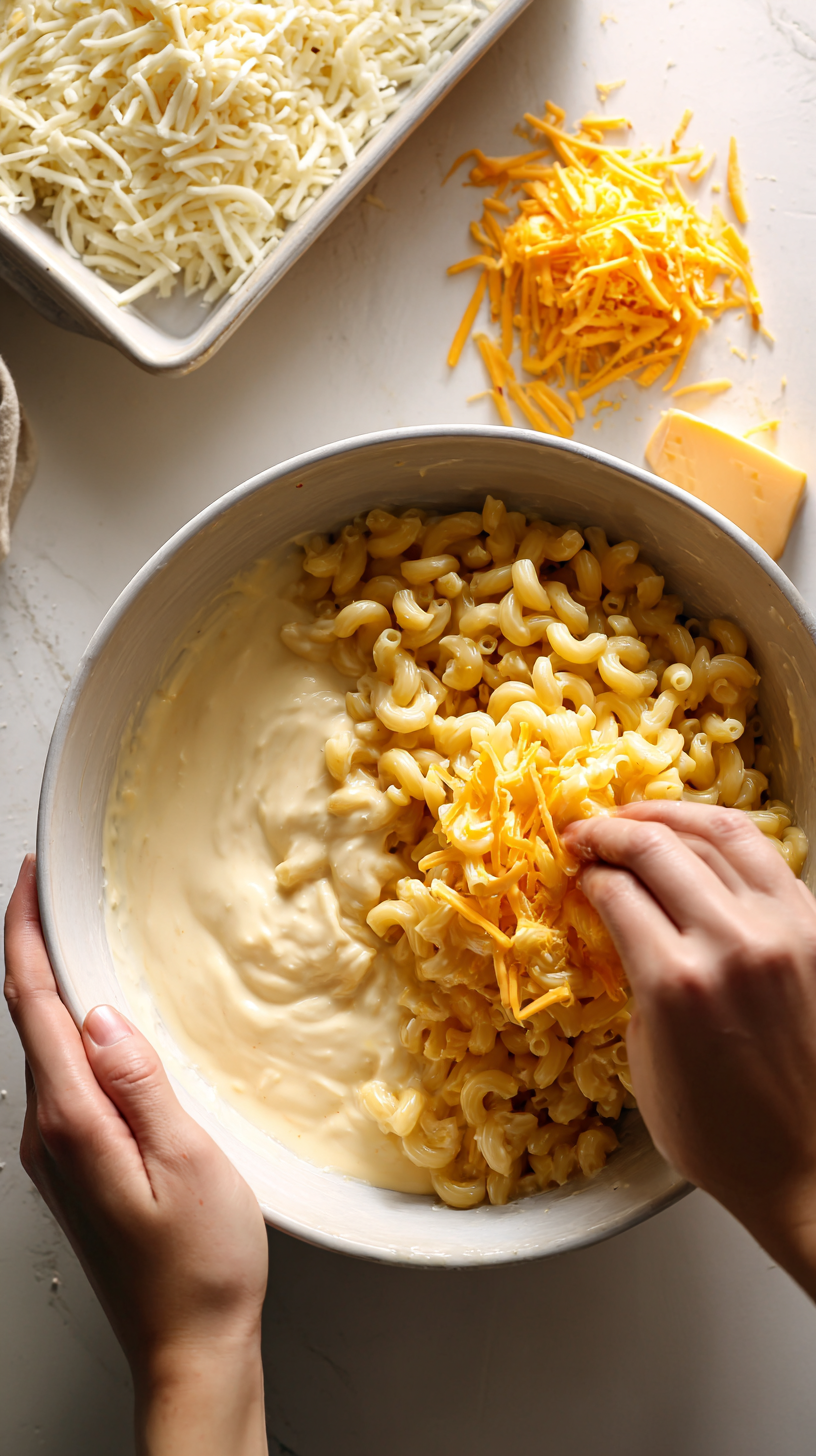 Preparing Buffalo Mac and Cheese step by step cooking process