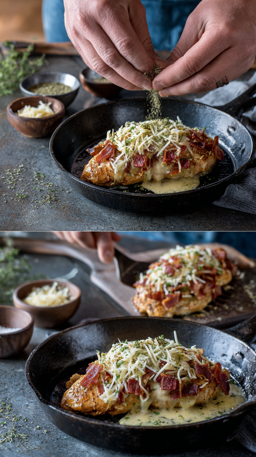 Preparing Cheesy Bacon Ranch Chicken step by step cooking process