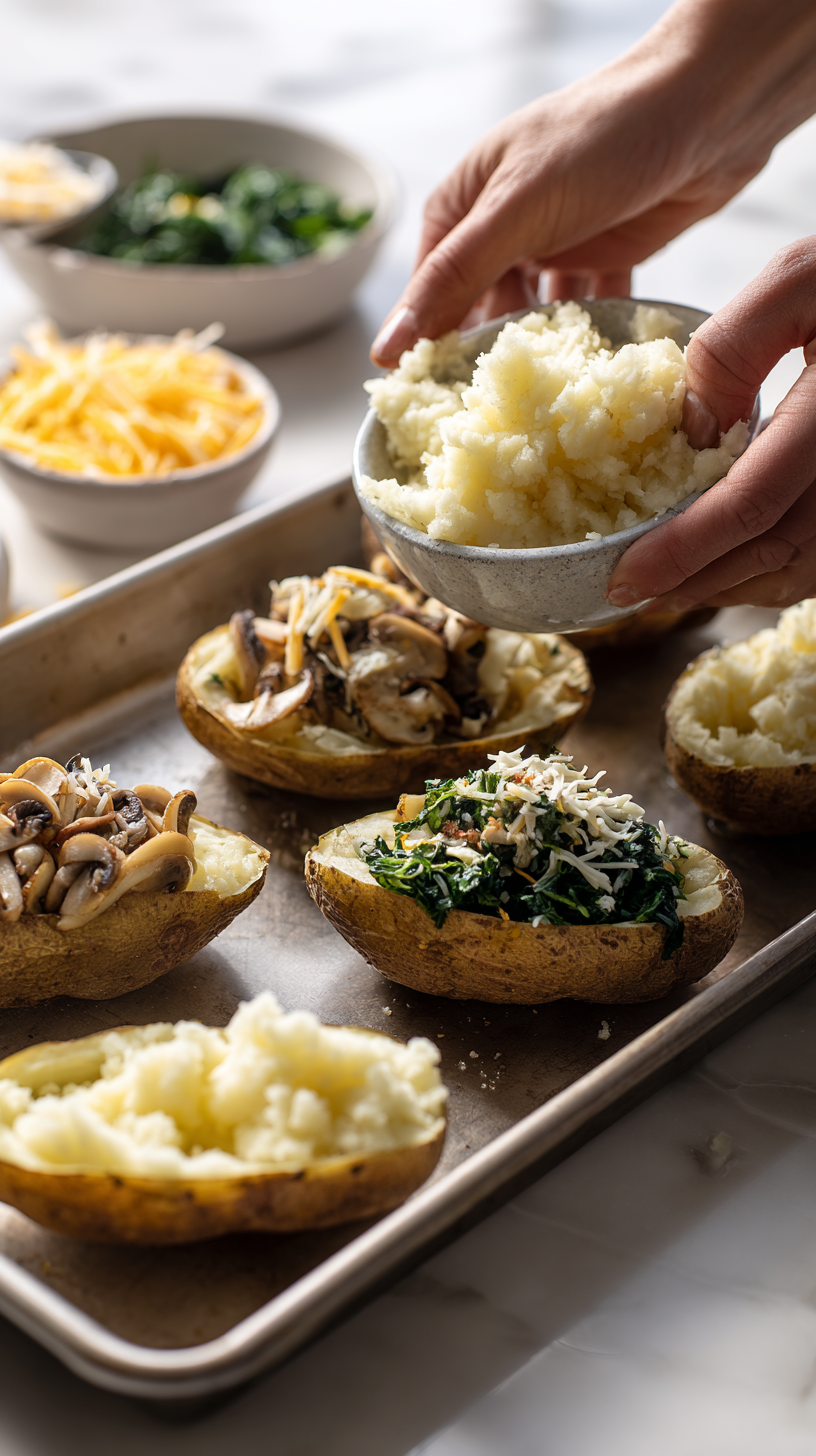Preparing Cheesy Twice-Baked Stuffed Potatoes step by step cooking process