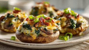 Cheesy Twice-Baked Stuffed Potatoes With Spinach & Mushrooms hero shot