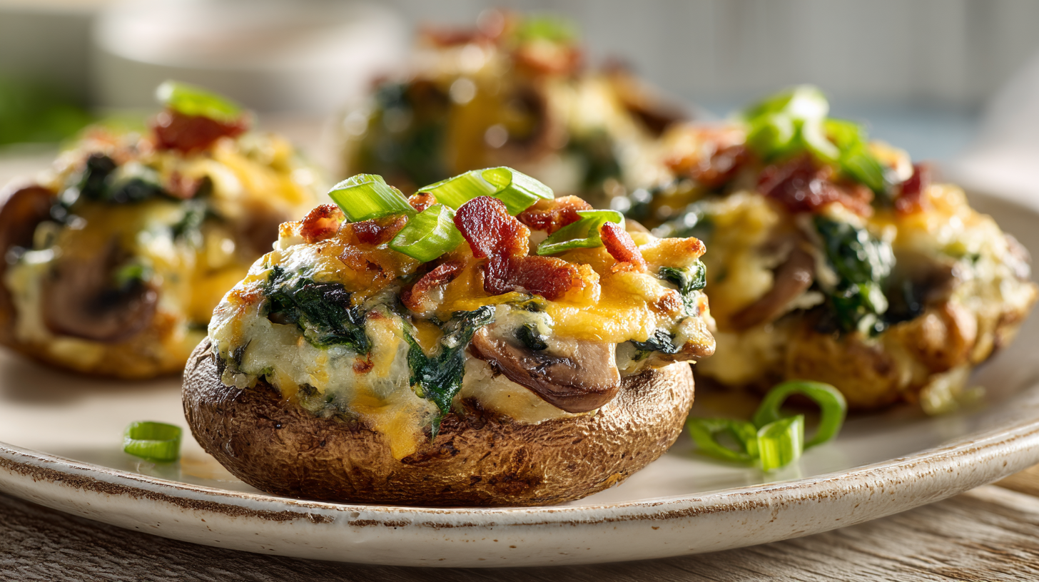 Cheesy Twice-Baked Stuffed Potatoes With Spinach & Mushrooms hero shot