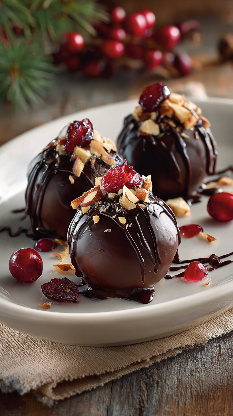 Chocolate Covered Cranberry Sauce being served on beautiful dinnerware