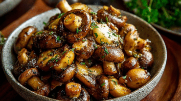 Hero shot of Cowboy Mushrooms, a savory dish with a buttery sauce and fresh parsley
