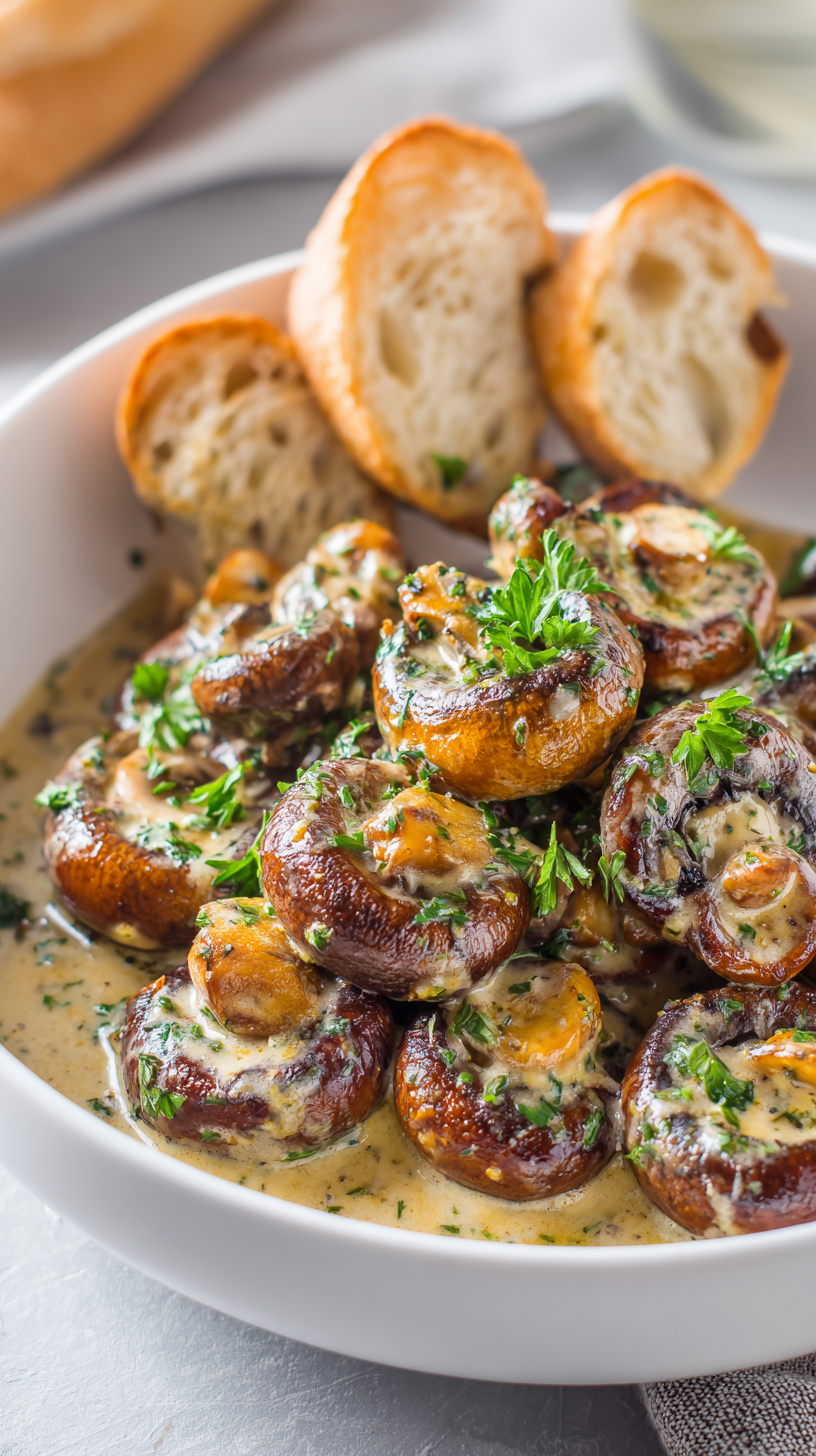 Creamy Roasted Garlic Mushroom One-Pot being served on beautiful dinnerware
