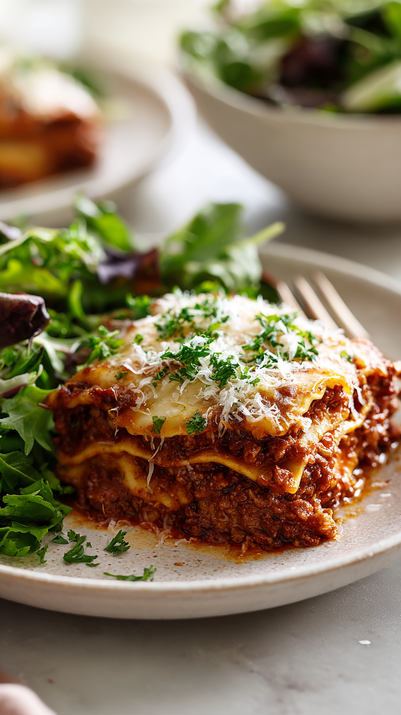 Crockpot Ravioli Lasagna being served on beautiful dinnerware