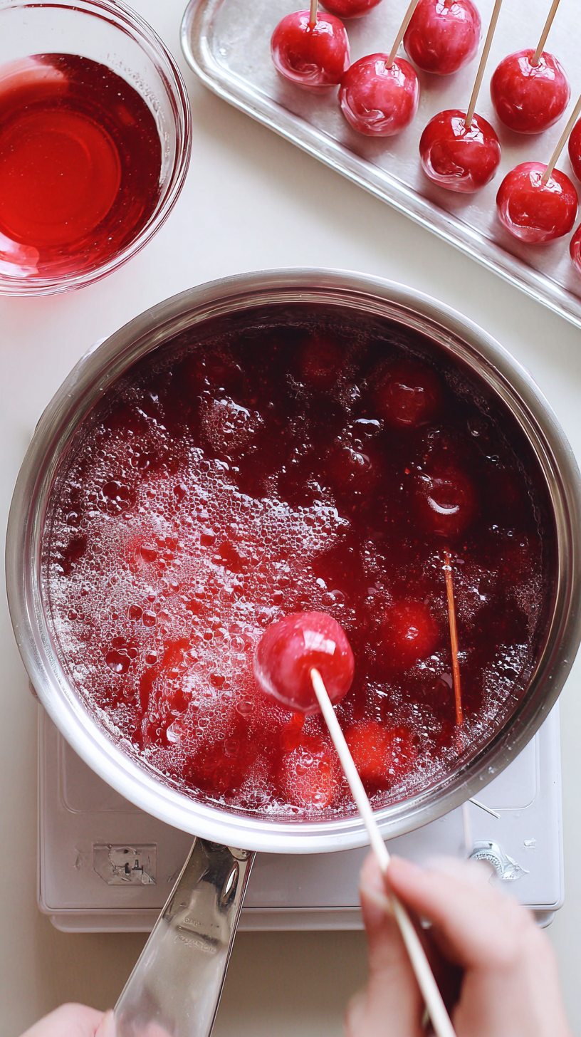 Preparing Frosty Wonderland Candy Apples step by step cooking process