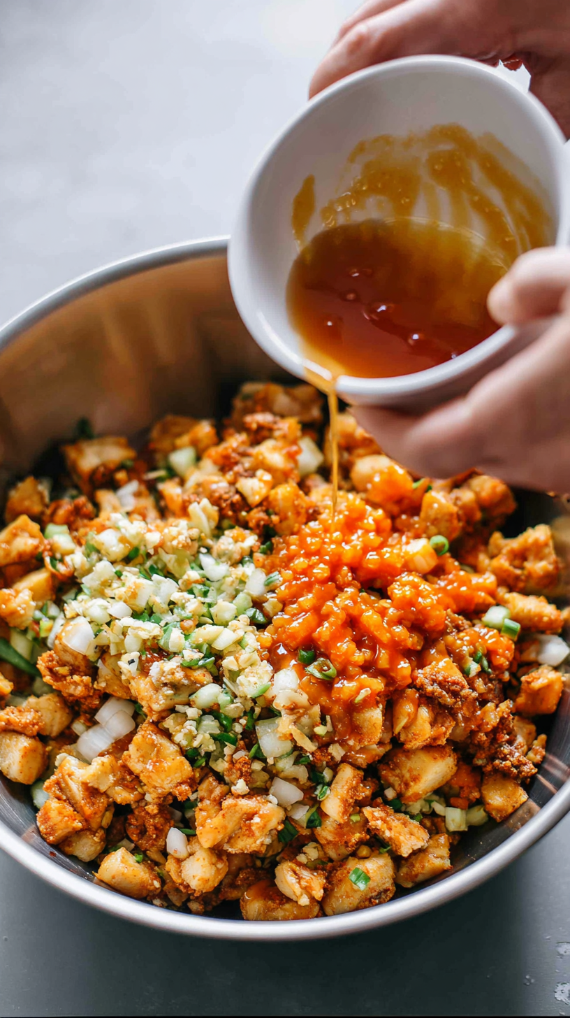 Preparing Honey Hot Chicken Salad step by step cooking process