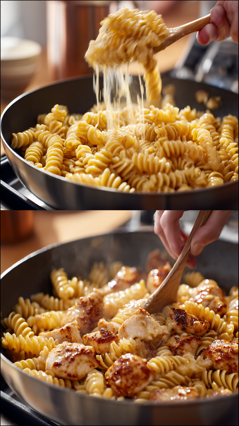 Preparing Honey Pepper Chicken Mac and Cheese step by step cooking process