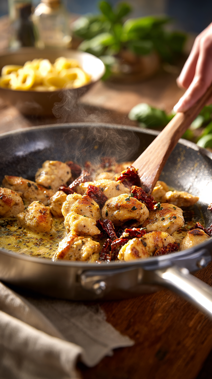 Preparing Marry Me Chicken Tortellini step by step cooking process