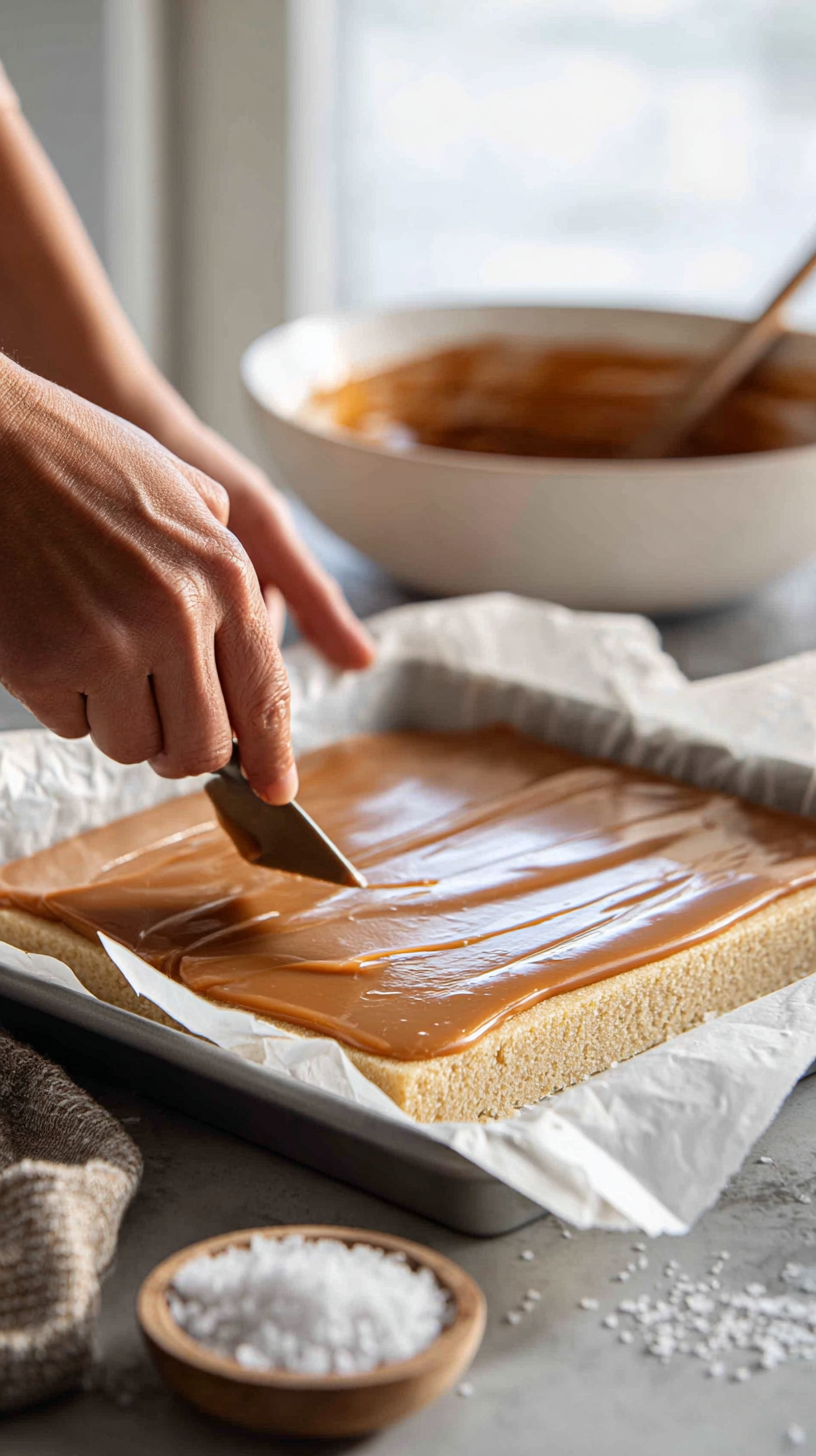Preparing Millionaire Shortbread Caramel Chocolate step by step cooking process