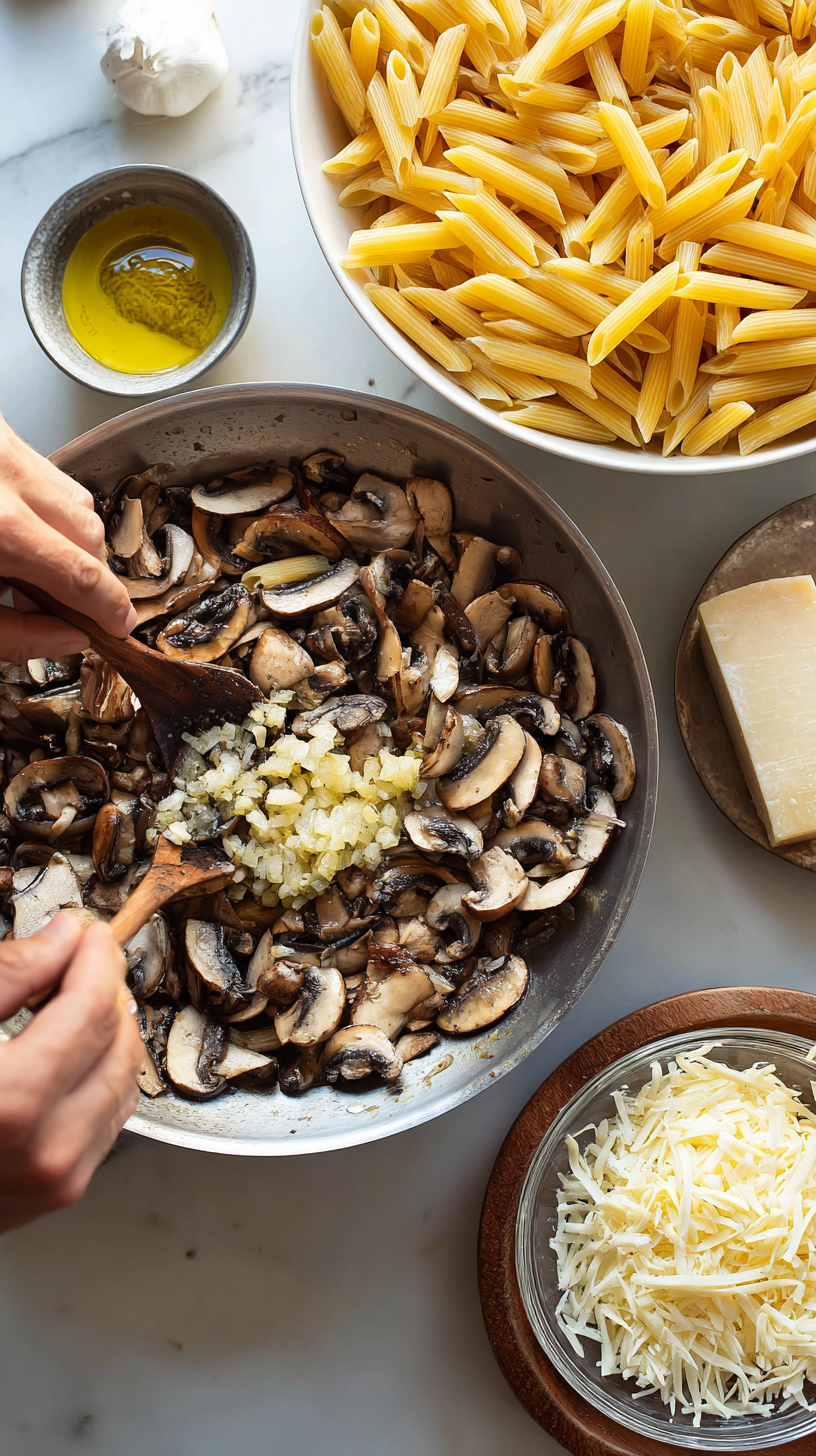 Preparing Mushroom Pasta Bake step by step cooking process