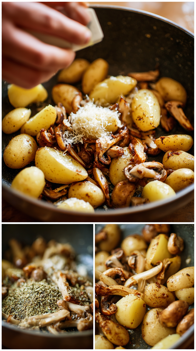 Preparing mushroom potato with creamy parmesan step by step cooking process