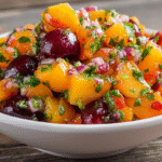 Peach Cherry Salsa hero shot with vibrant colors and fresh ingredients