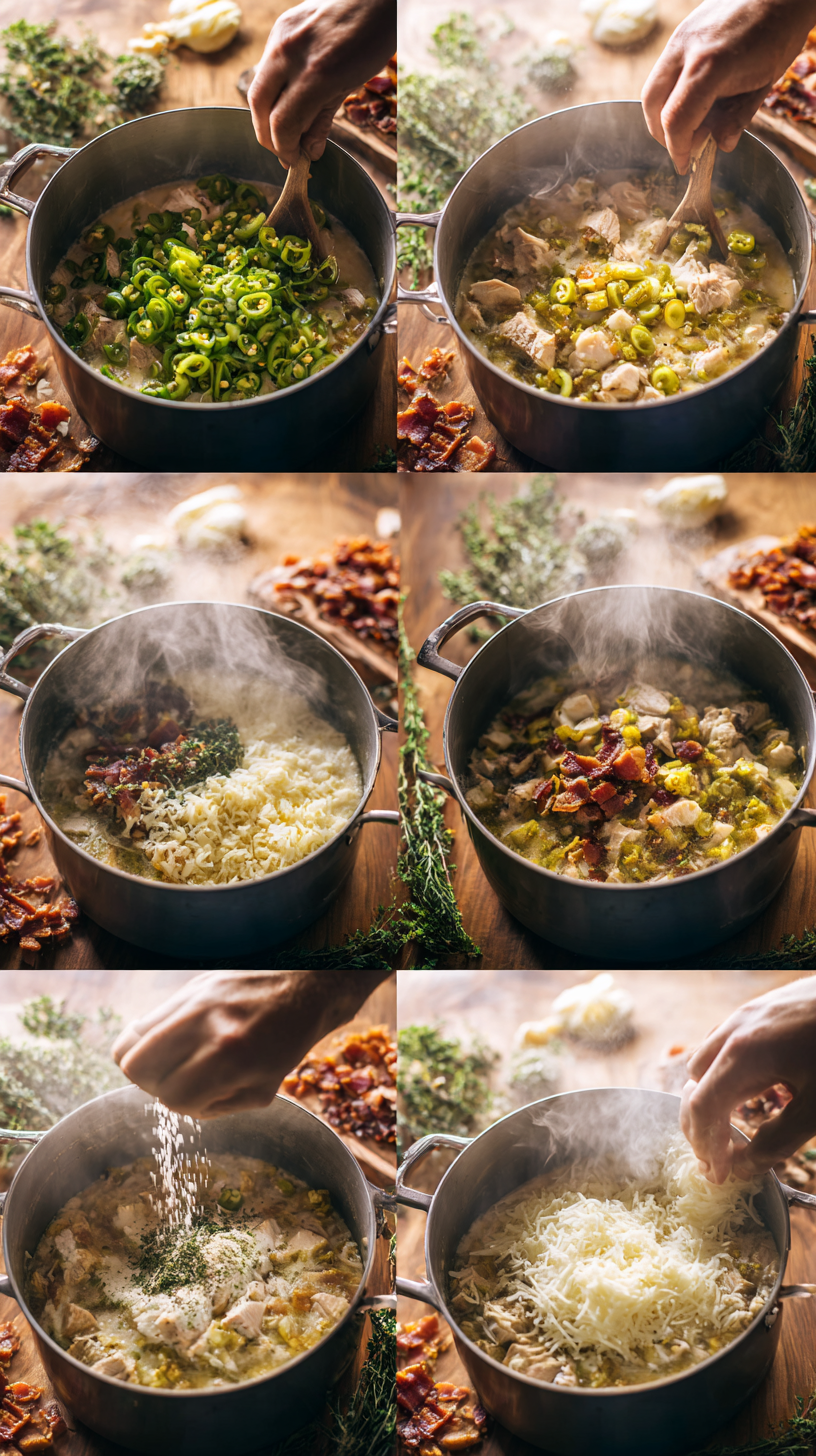 Preparing Spicy Jalapeño Popper Chicken Soup step by step cooking process