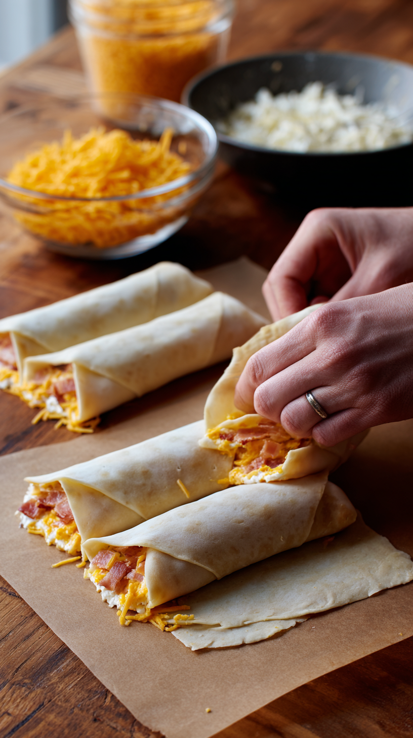 Preparing Spicy Jalapeño Popper Egg Rolls step by step cooking process