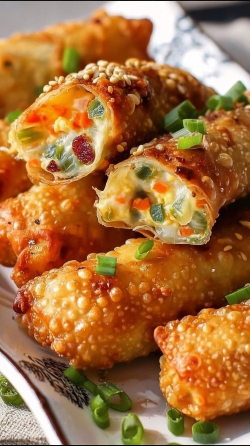 Spicy Jalapeño Popper Egg Rolls being served on beautiful dinnerware