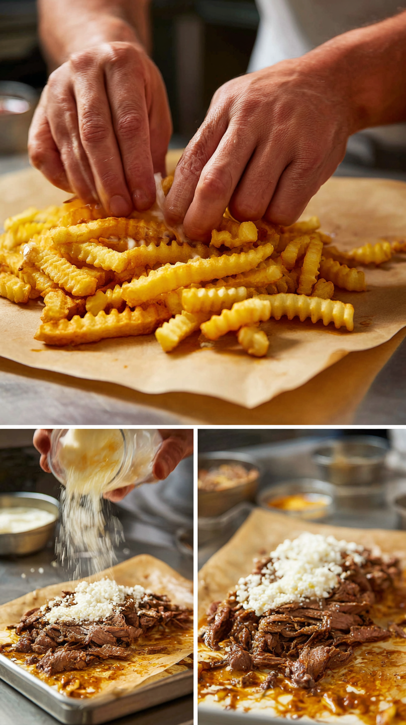 Preparing steak and cheese dirty fry burrito step by step cooking process