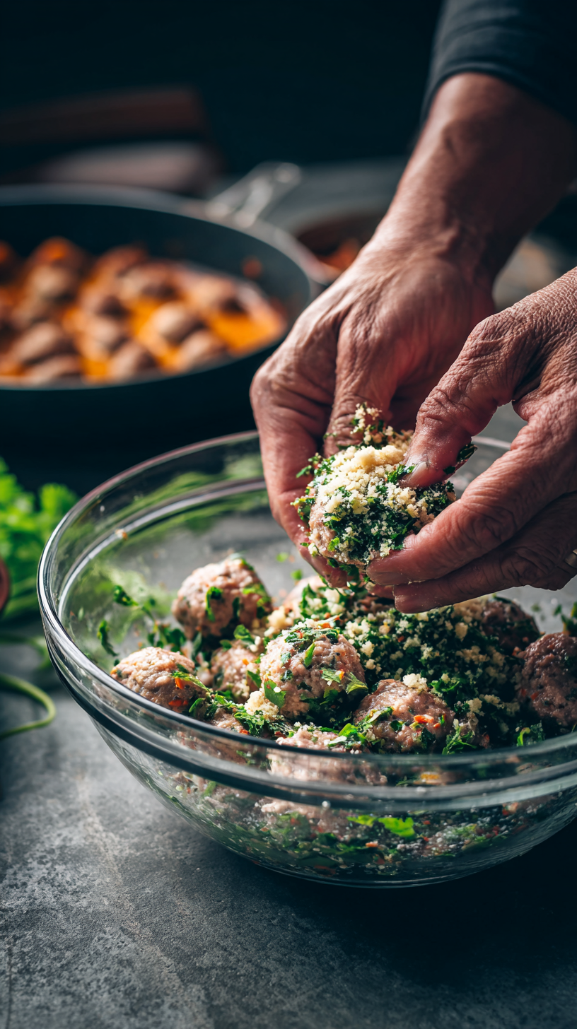Preparing Thai Red Curry Turkey Meatballs step by step cooking process